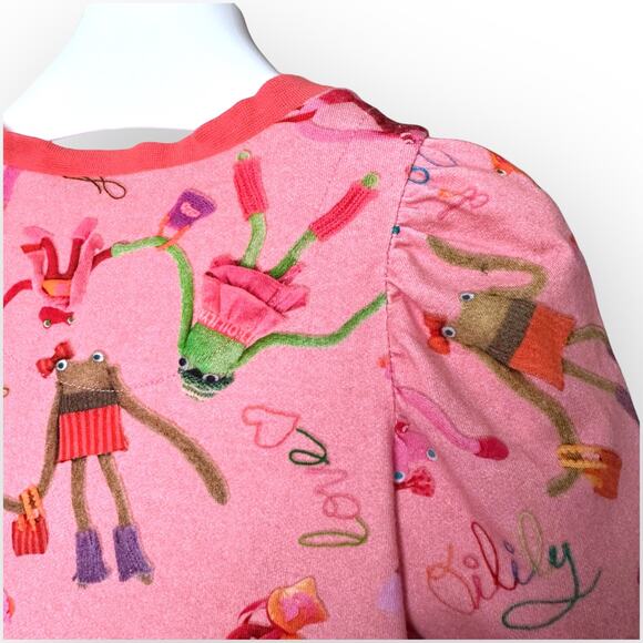 Oilily Organic Cotton Puff Sleeve Dress and Tights Size 104 (4 Years) Pink Multi - Picture 6 of 16